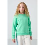 TOMMY LIFE Su Yeşil Pamuklu İçi Tüylü Yumuşak Dokulu Rahat Form Nakışlı Kız Çocuk Sweatshirt - 75150