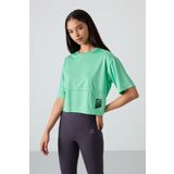 TOMMY LIFE Su Yeşili Nefes Alan Dokulu Ince Esnek Oversize Fit Performans Kadın T-shirt - 97284