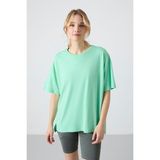 Tommy Life Su Yeşili Penye Modal Yumuşak Tuşeli Oversize Fit Basic Kadın T-Shirt- 97285 - XL