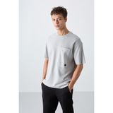 TOMMY LIFE Taş Pamuklu Kalın Yüzeyi Dokulu Oversize Fit Basic Erkek T-Shirt - 88341, Taş, 2XL