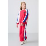 TOMMY LIFE Viva Kırmızı O Yaka Geniş Paça Standart Fit Baskılı Kız Çocuk Eşofman Takım - 75165