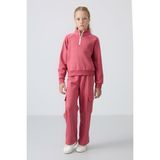 TOMMY LIFE Yaban Gülü Pamuklu İçi Tüylü Yumuşak Dokulu Standart Fit Nakışlı Kız Çocuk Eşofman Takım - 75159