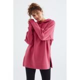 Tommy Life Yaban Gülü Reglan Kol Basic Kapüşonlu Oversize Sweatshirt Sweatshirt Tunik - 97242 Pembe