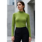 TOMMY LIFE Yağ Yeşili Balıkçı Yaka Basic Uzun Kollu Kadın Body - 97306