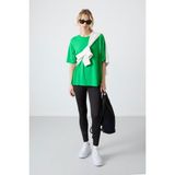 Tommy Life Yeşil Penye Modal Yumuşak Tuşeli Oversize Fit Basic Kadın T-Shirt- 97285