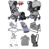Tommybaby 10 Parça Bebek Çeyiz Seti Kabin Travel Bebek Arabası Puset Beşik Yürüteç Mama Sandalyesi Ana Kucağı Kanguru Bebek Bakım Çantası - Gri