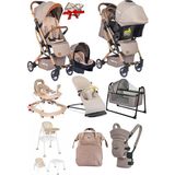 Tommybaby 10 Parça Bebek Çeyiz Seti Kabin Travel Bebek Arabası Puset Beşik Yürüteç Mama Sandalyesi Ana Kucağı Kanguru Bebek Bakım Çantası - Kahverengi