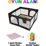 Tommybaby Güvenli Bebek ve Çocuk Oyun Alanı Oyun Parkı 120x120 cm Plastik Malzeme ile Kolay Taşınabilir - Siyah