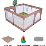 Tommybaby Güvenli Bebek ve Çocuk Oyun Alanı Oyun Parkı 125X125 Oyun Matı Topları Yatak - Kahverengi