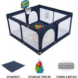 Tommybaby Güvenli Bebek ve Çocuk Oyun Alanı Oyun Parkı 125X125 Oyun Matı Topları Yatak - Lacivert