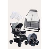 Tommybaby Luna 4 Adet Beşik Gri Bebek Arabası Puset Yağmurluğu