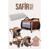 Tommybaby Safir 5'li Set Bebek Arabası Oyun Parkı Çanta Yatak kahve