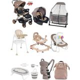 Tommybaby Travel Sistem Bebek Arabası 14 Parça Çeyiz Seti Katlanabilir 0-25 kg Taşıma Kapasitesi - Kahverengi