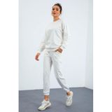 Tommylife 95287 Ekru O Yaka Oversize Jogger Kadın Eşofman Takımı
