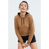 Tommylife 97115 Toprak Uzun Kol Rahat Form Kapüşonlu Kadın Sweatshirt
