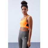 Tommylife 97121 Neon Oranj Çapraz Sırt Detaylı Slim Fit U Yaka Pedli Kadın Spor Büstiyer
