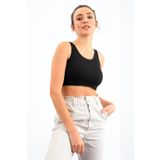 Tommylife 97160 Siyah Kadın Basic Sıfır Kol Dar Kalıp U Yaka Crop Top Bluz