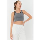 Tommylife 97162 Gri Melanj Kadın Basic Sıfır Kol Dar Kalıp U Yaka Crop Top Bluz