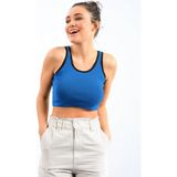 Tommylife 97162 Turkuaz Basic Sıfır Kol Dar Kalıp U Yaka Kadın Crop Top Atlet