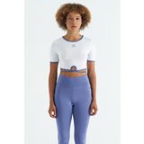 Tommylife 97266 Bel Bağlama Detaylı O Yaka Standart Kalıp Dalgıç Kumaş Beyaz Kadın Crop T-Shirt