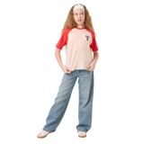TOMMYLIFE Bej O Yaka Pamuklu Baskılı Oversize Fit Kız Çocuk T-Shirt - 75179