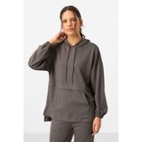 Tommylife Koyu Gri Yumuşak Dokulu Kapüşonlu Oversize Kadın Eşofman Tunik Takım - 95348 Koyu Gri