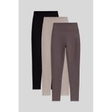 Tommylife Slim Fit 3lü Paket Koyu Bej-kahverengi-siyah Kadın Tayt - 94011 Siyah - Kahverengi