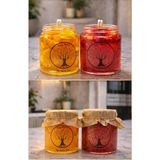 Tomris Hatun Jam Serisi, 2'li Çilek ve Mandalina Reçeli, Soya-Jel Wax Mum, Çilek ve Mandalina Kokulu - Kırmızı - Turuncu