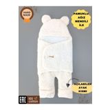 Tomuycuk 0-12 Ay Içi Elyaflı Peluş Welsoft Kulaklı Ekru Dış Bebek Kundak & Battaniyesi Kışlık Uyku Tulumu