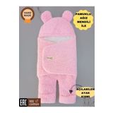 Tomuycuk 0-12 Ay Içi Elyaflı Peluş Welsoft Kulaklı Pembe Dış Bebek Kundak & Battaniyesi Kışlık Uyku Tulumu