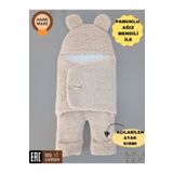 Tomuycuk 0-12 Ay Içi Elyaflı Peluş Welsoft Kulaklı Vizon Dış Bebek Kundak & Battaniyesi Kışlık Uyku Tulumu