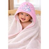 Tomuycuk %100 Pamuklu Başlıklı & Unicorn Nakışlı Kız Bebek Banyo Havlusu- Yumuşak & Su Emici Havlu