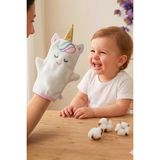 Tomuycuk %100 Pamuklu Bebek Banyo Kesesi El Kuklası Unicorn – Yumuşak Cilt Dostu Eğlenceli Banyo Eldiveni - 0 - 2 Yaş - Ekru