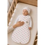 Tomuycuk %100 Pamuklu Kalp Desenli Bebek Uyku Tulumu 0-6 Ay Fermuarlı Çıtçıtlı Mevsimlik Şapkalı Yenidoğan