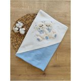 Tomuycuk %100 Pamuklu & Mevsimlik Bebek Battaniyesi - Ayıcık Nakışlı Bebek Örtüsü 80X90 cm - Mavi - 0 - 2 Yaş