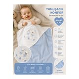 Tomuycuk %100 Pamuklu & Mevsimlik Erkek Bebek Battaniyesi - Mavi & Ayıcık Nakışlı Bebek Örtüsü 80x90 Cm