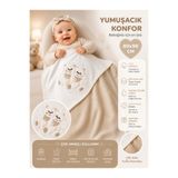 Tomuycuk %100 Pamuklu & Mevsimlik Kız / Erkek Bebek Battaniyesi - Kahverengi & Ayıcık Nakışlı Bebek Örtüsü 80x90 Cm