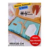 Tomuycuk 4 Kat Müslin Saçaklı Bebek Battaniyesi Yeşil 100x120cm Çok Amaçlı Örtü Battaniye Havlu