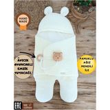 Tomuycuk Bebek Dış Kundak Battaniyesi Pelüş Ayaklı Welsoft Uyku Tulumu Kışlık Mont Yenidoğan 0-12 Ay - 0 - 1 Yaş - Ekru
