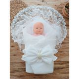 Tomuycuk Unisex Bebek Battaniyesi Dantelli Özellikli Ekru Renk 85*85 cm Hediyelik Kundağı