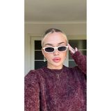 TomyHelf Krem Çerçeve Siyah Cam Trend Slim Rectangle Kadın Gözlük UV400 Korumalı Beyaz Retro Güneş Model
