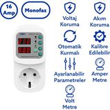 Tomzn Akım Korumalı Priz 16A Ayarlanabilir Voltaj ve Akım Koruma Prizi - Elektrik Bekçisi - Beyaz
