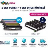 tonermax Brother TN-279XL Muadil Toner 5 Set + Drum Ünitesi (20 Toner + Drum) - Yüksek Kapasite- Çipli / DCP-L3520CDW / L3560CDW / HL-L3220CW / L3240CDW / L3280CDW / MFC-L3720CDW / L3760CDW / L3755CDW / L3780C - Renkli - 0,35 - 1,10 kg