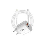 Tonex 40W Usb-A + Type-C Pd Çıkışlı Type-C To Lightning Kablolu Şarj Aleti