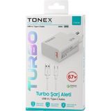 Tonex 67W Turbo Başlık USB Kablo Şarj Seti Turbo Şarj (Saniye Sayar) 67W 6A - TY67W - Beyaz