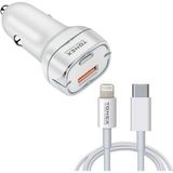 Tonex LA-38W Pd + Usb-A Type-C To Lightning Kablolu Araç Içi Şarj Aleti Set - Beyaz