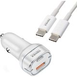 Tonex TA-38W Pd + Usb-A Type-C To Type-C Kablolu Araç Içi Şarj Aleti Set - Beyaz