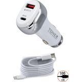 Tonex TA-41W Pd + Usb-A Type-C To Type-C Kablolu Araç Içi Şarj Aleti - Beyaz