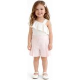 Tongs Baby Ivory Kız Çocuk Takım - Tek Omuz Fırfırlı Bluz & Pileli Şort - 3 Yaş - Beyaz - Pembe