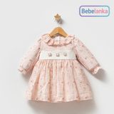 Tongs Baby Kız Çocuk Somon Müslin Çiçek Desenli %100 Pamuk Astarlı Uzun Kollu Elbise 765178 - 24 - 36 Ay